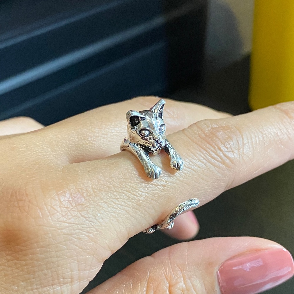 Silver Cat Open Ring,Silver Adjustable Ring,Silve… - image 1